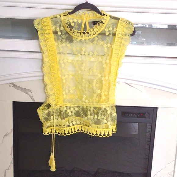 Jew_Berry Shop Tops - Jew_Berry Shop Yellow see through lace top with side tassel